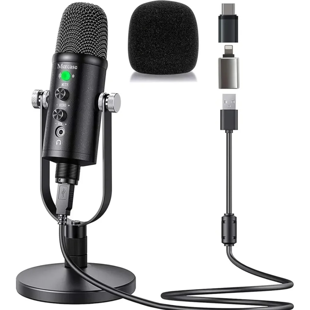 Mercase USB Condenser Microphone for PC, Mac, Phones, PS4/PS5 – Plug & Play